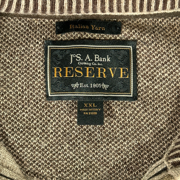 JoS A Bank Reserve Sweater Adult 2XL XXL Brown Wool Cashmere Italy Quarter Zip - Picture 4 of 8